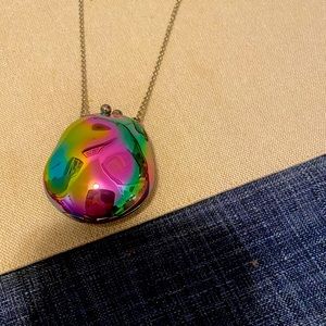 Alexis Bittar long iridescent change purse-like necklace on chain